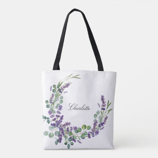 Lavender eucalyptus greenery floral name script tote bag (Achterkant)