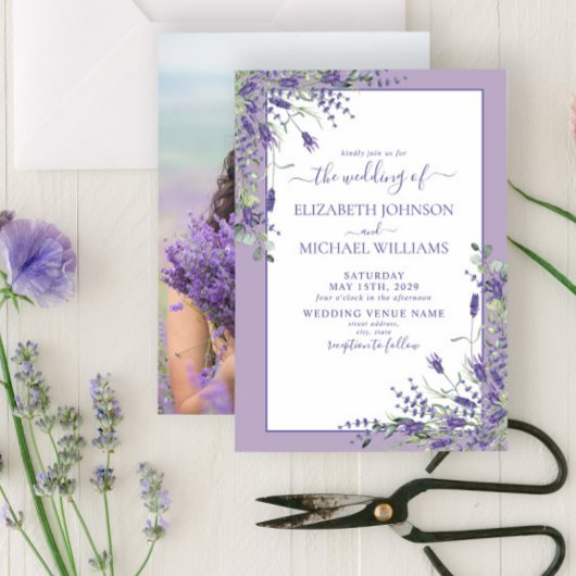 Lavender Eucalyptus Greenery Foto Wedding Invitat Kaart