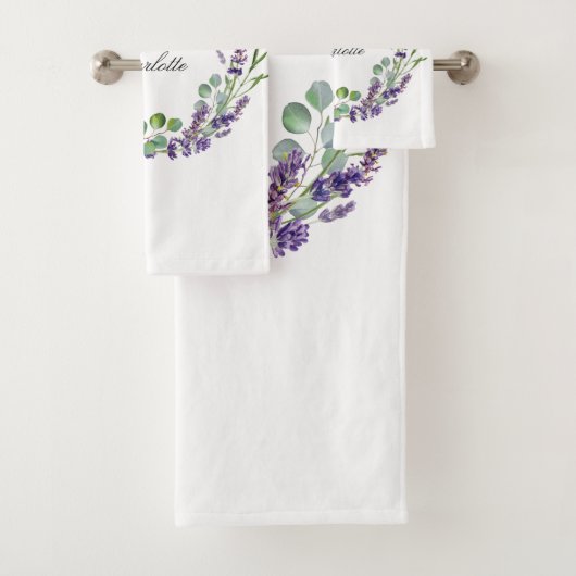 Lavender eucalyptus greenery name script bad handdoek (Insitu)
