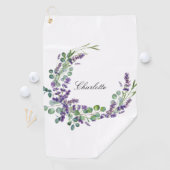 Lavender eucalyptus greenery name script golfhanddoek (Insitu)