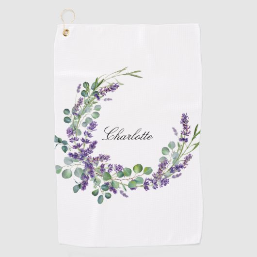 Lavender eucalyptus greenery name script golfhanddoek (Voorkant)