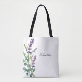 Lavender eucalyptus greenery name script white tote bag (Voorkant)