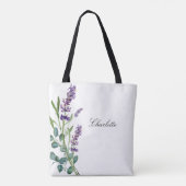 Lavender eucalyptus greenery name script white tote bag (Achterkant)