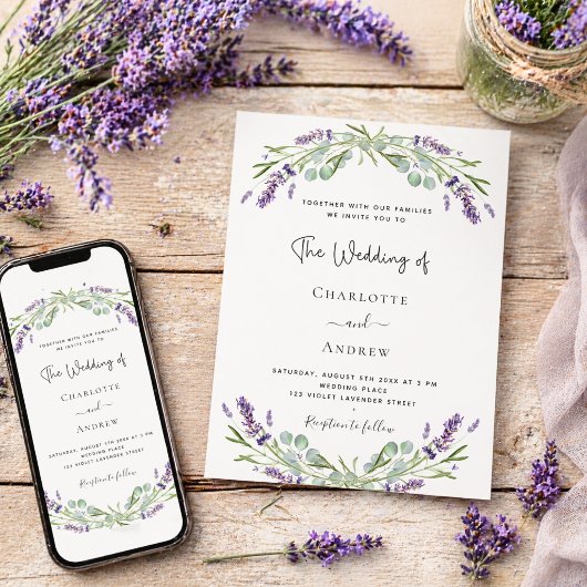 Lavender eucalyptus greenery violet bruiloft kaart