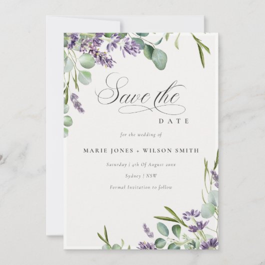 Lavender Eucalyptus Leafy Bunch Save the Date Kaar Bedankkaart (Voorkant)
