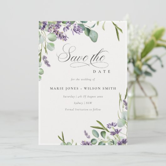 Lavender Eucalyptus Leafy Bunch Save the Date Kaar Bedankkaart (Staand voorkant)