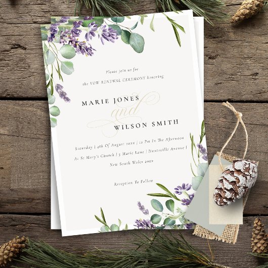 Lavender Eucalyptus Leafy Bunch Vow Renewal Invite Bedankkaart