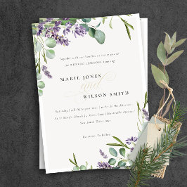 Lavender Eucalyptus Leafy Bunch Wedding Invite Bedankkaart
