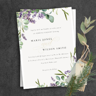 Lavender Eucalyptus Leafy Bunch Wedding Invite Bedankkaart