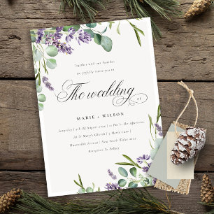 Lavender Eucalyptus Leafy Bunch Wedding Invite Bedankkaart