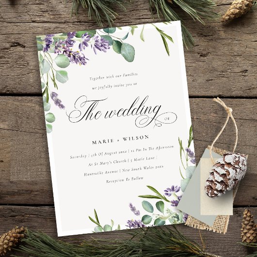 Lavender Eucalyptus Leafy Bunch Wedding Invite Bedankkaart