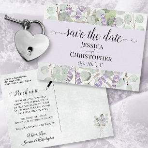 Lavender & Eucalyptus Paarse bruiloft Opslaan Datu Aankondigingskaart