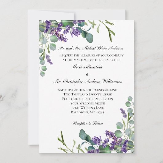 Lavender Eucalyptus Paarse Greenery Wedding Kaart (Voorkant)