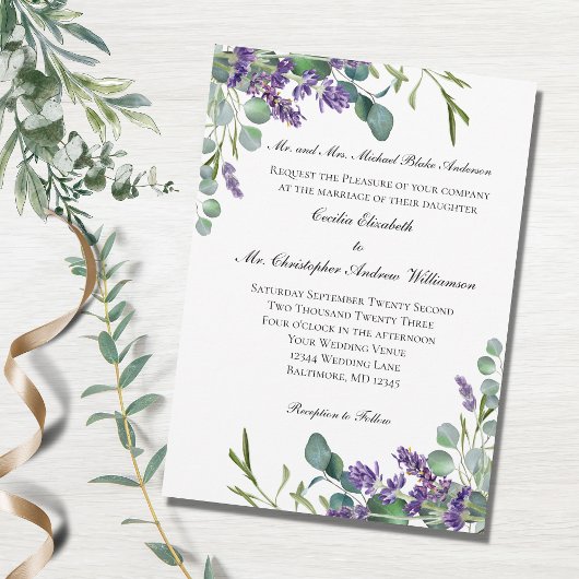 Lavender Eucalyptus Paarse Greenery Wedding Kaart