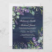 Lavender Eucalyptus Photo Navy QR Code Weddenschap Kaart (Voorkant)