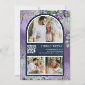 Lavender Eucalyptus Photo Navy QR Code Weddenschap Kaart (Achterkant)