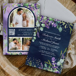 Lavender Eucalyptus Photo Navy QR Code Weddenschap Kaart<br><div class="desc">Verrijk je gasten met deze elegante trouwuitnodiging met mooie lavendel bloemen en eucalyptusbladeren met QR-code voor online RSVP. Voeg eenvoudig uw gebeurtenisdetails op deze makkelijk te gebruiken sjabloon toe en voeg deze kaart met uw favoriete foto aan om het een unieke gepersonaliseerde één-van-een-soort uitnodiging te maken.</div>
