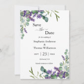 Lavender Eucalyptus QR code Greenery Wedding Save The Date (Voorkant)