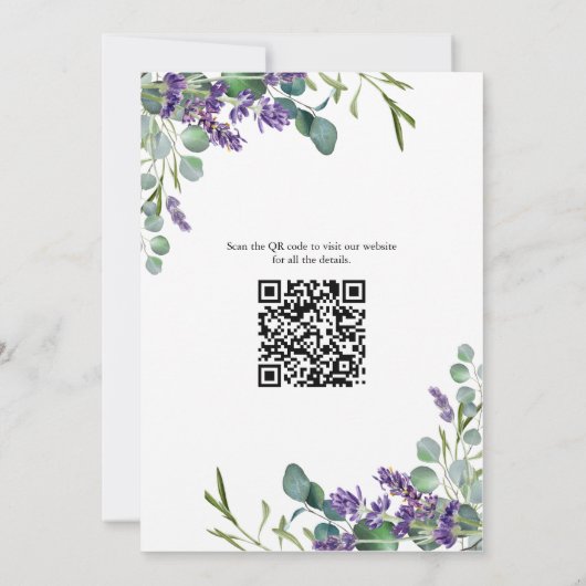Lavender Eucalyptus QR code Greenery Wedding Save The Date (Achterkant)