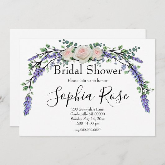 Lavender Eucalyptus roze witte rozen Kaart (Voorkant / Achterkant)