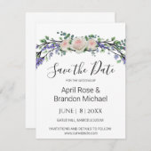Lavender Eucalyptus roze witte rozen Sparen de Dat Save The Date (Voorkant / Achterkant)