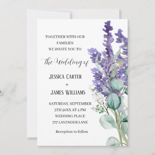 Lavender Eucalyptus Rustic Elegant Wedding Kaart (Voorkant)