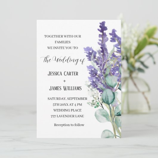 Lavender Eucalyptus Rustic Elegant Wedding Kaart (Staand voorkant)