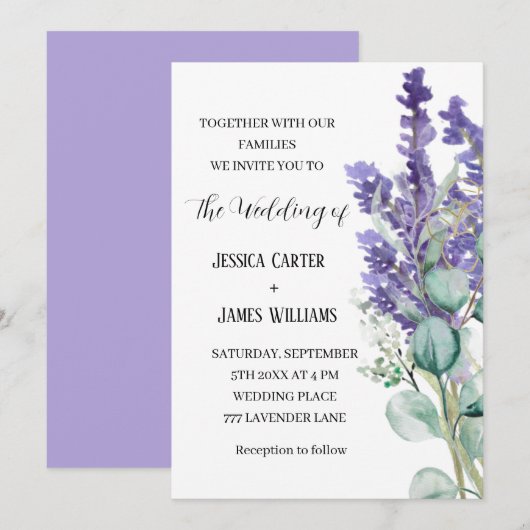 Lavender Eucalyptus Rustic Elegant Wedding Kaart (Voorkant / Achterkant)