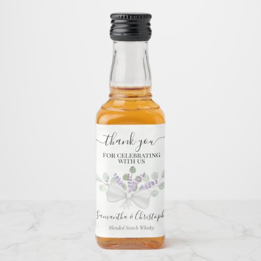 Lavender Eucalyptus Rustic Wedding Bedankt Mini Likeurfles Etiket (Voorkant)