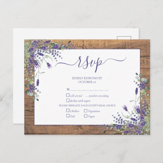 Lavender Eucalyptus Script Wood Weddenschap RSVP Uitnodiging Briefkaart (Voorkant / Achterkant)