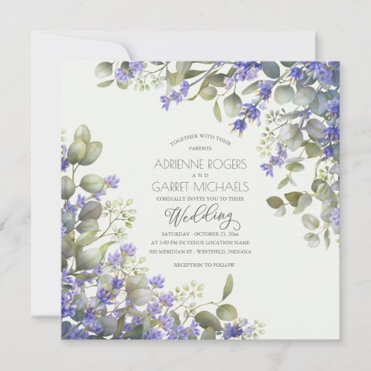 Lavender & Eucalyptus Square Weddenschap Kaart (Voorkant)