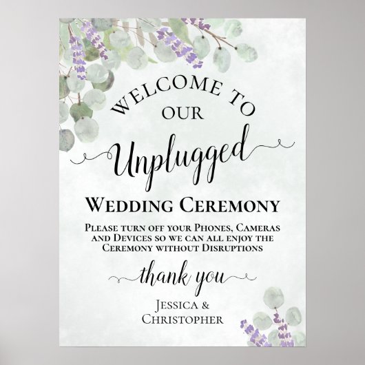 Lavender Eucalyptus Unplugged Wedding Ceremony Poster (Voorkant)