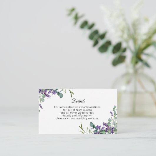 Lavender Eucalyptus Weddenschap met details Informatiekaartje (Staand voorkant)