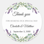 Lavender eucalyptus wedding thank you ronde sticker (Voorkant)