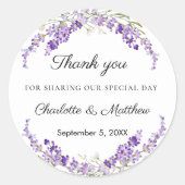 Lavender eucalyptus wedding thank you ronde sticker (Voorkant)