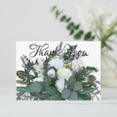 Lavender Eucalyptus white roses greenery Bedankkaart (Staand voorkant)