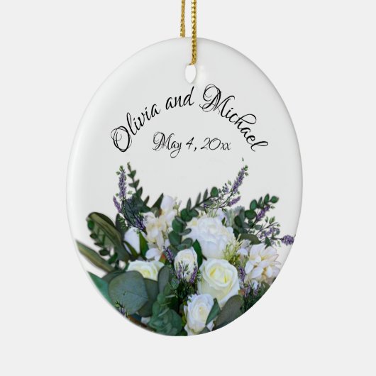 Lavender Eucalyptus white roses greenery Keramisch Ornament (Rechts)