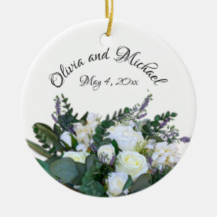 Lavender Eucalyptus white roses greenery Keramisch Ornament