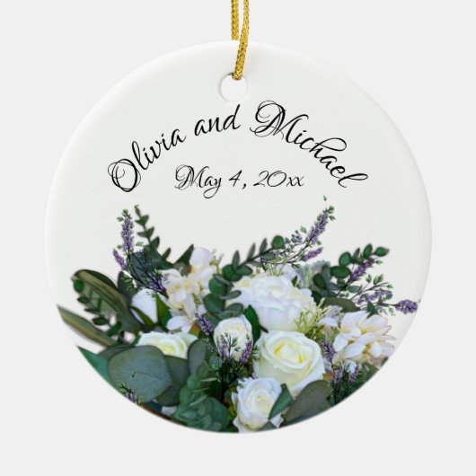Lavender Eucalyptus white roses greenery Keramisch Ornament (Voorkant)