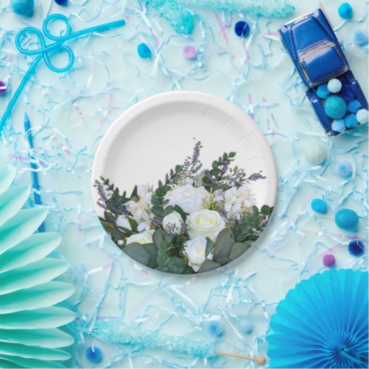 Lavender Eucalyptus white roses greenery Papieren Bordje (Feest)