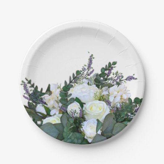 Lavender Eucalyptus white roses greenery Papieren Bordje (Voorkant)