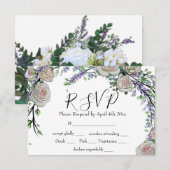 Lavender Eucalyptus white roses greenery RSVP Kaartje (Voorkant / Achterkant)