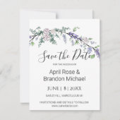 Lavender Eucalyptus white roses waterverf Save The Date (Voorkant)