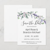 Lavender Eucalyptus white roses waterverf Save The Date (Voorkant / Achterkant)