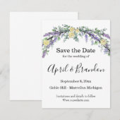 Lavender Eucalyptus yellow roses waterverf Save The Date (Voorkant / Achterkant)