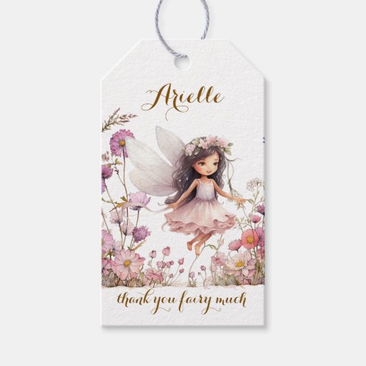 Lavender Fairy wildflower birthday thank you Cadeaulabel (Voorkant)