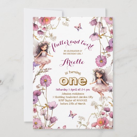 Lavender Fairy wildflower Pixie 1st birthday Kaart (Voorkant)