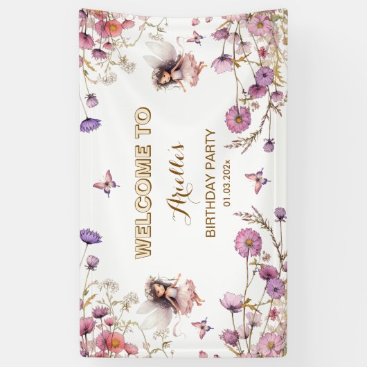 Lavender Fairy wildflower pixie Welcome Sign Spandoek (Verticaal)