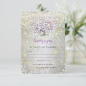 Lavender Fairytale lichten en sterren bruiloft RSVP Kaartje (Staand voorkant)