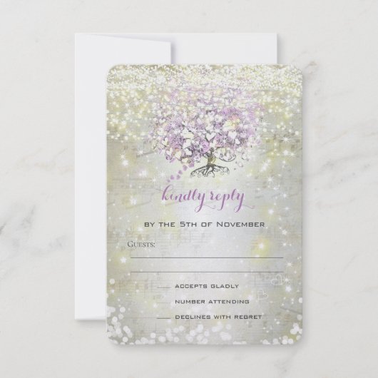 Lavender Fairytale lichten en sterren bruiloft RSVP Kaartje (Voorkant)